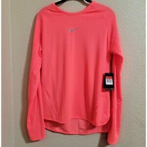 nike running womens long sleeve shirt aeroswift dri-fit orange reflective sz L